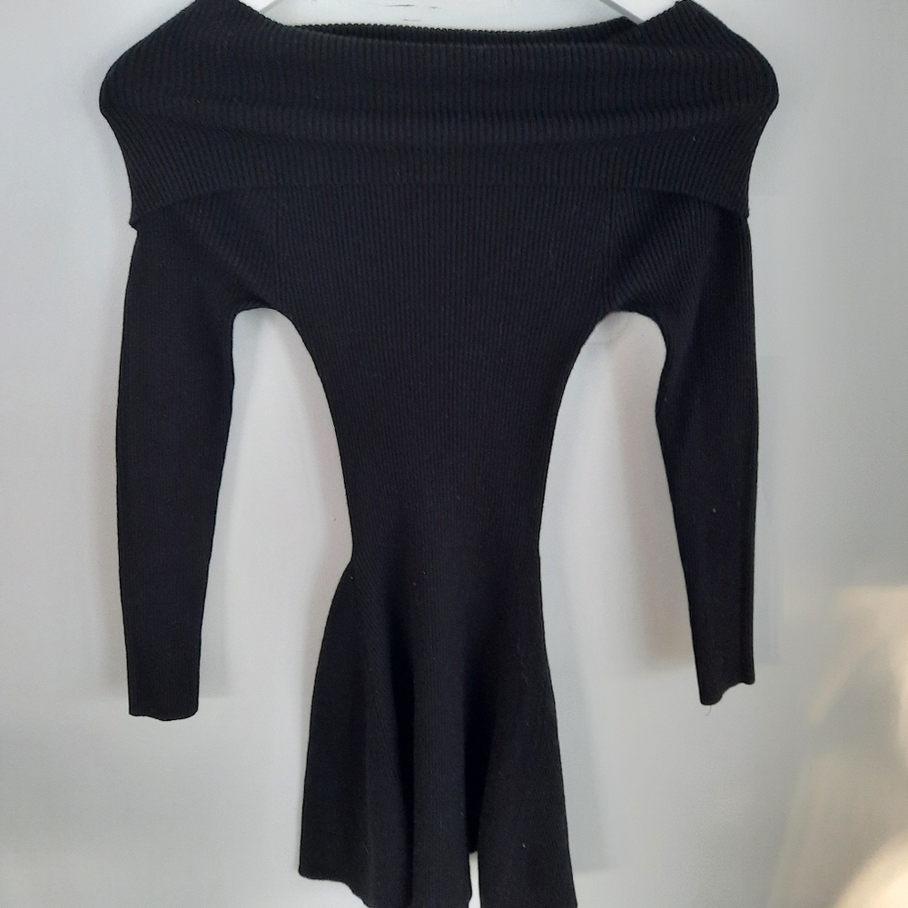 Wide Collar Knit Black Dress Size XS